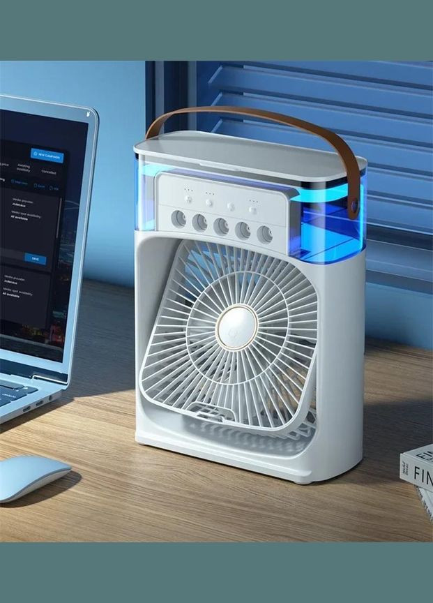 Настільний вентилятор-зволожувач повітря з кольоровою LED підсвіткою RGB на акумуляторі + USB Po Fanu (351563209)