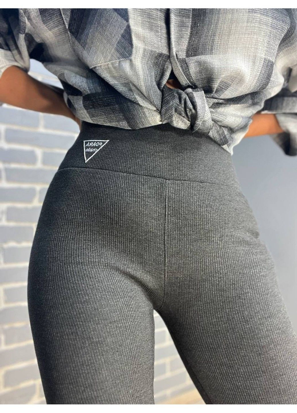 Серые лосины женские 5247 рубчик широкий пояс утепленные на меху серые Ласточка