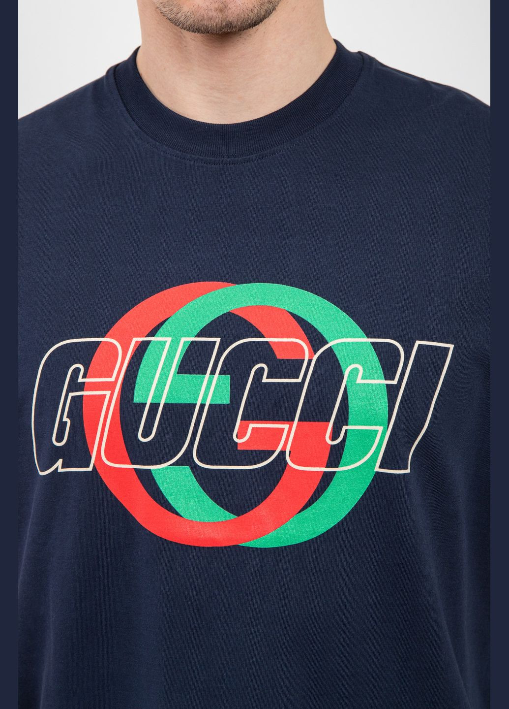 Темно-синяя темно-синяя хлопковая футболка с логотипом double g Gucci