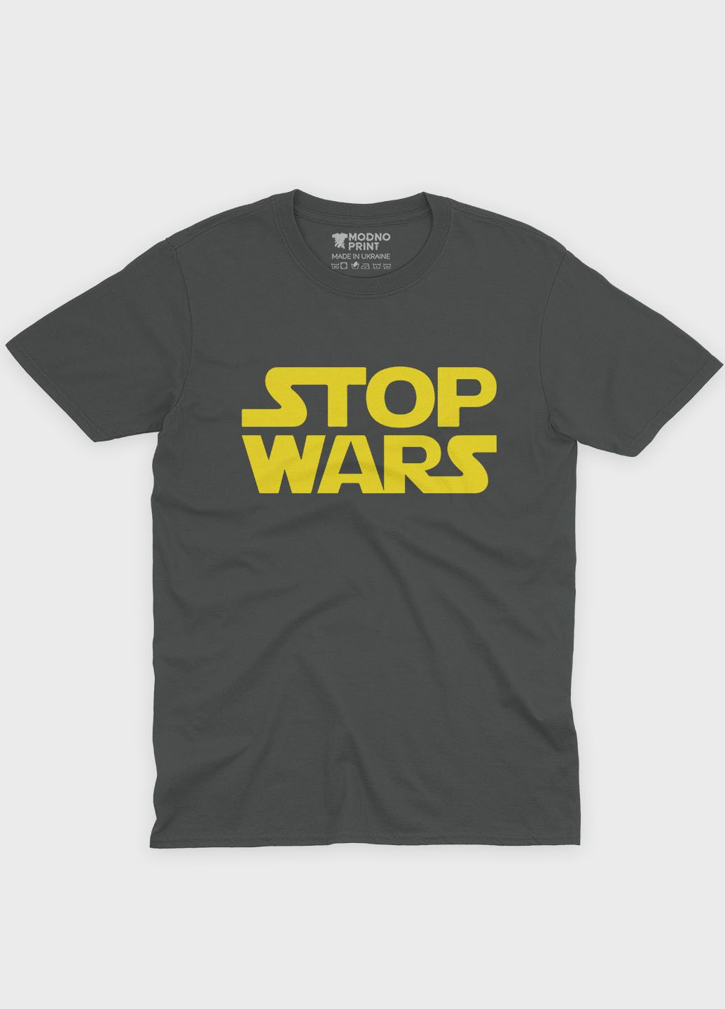Темно-сіра чоловіча футболка з патріотичним принтом top war s (ts001-3-slg-005-1-077) Modno