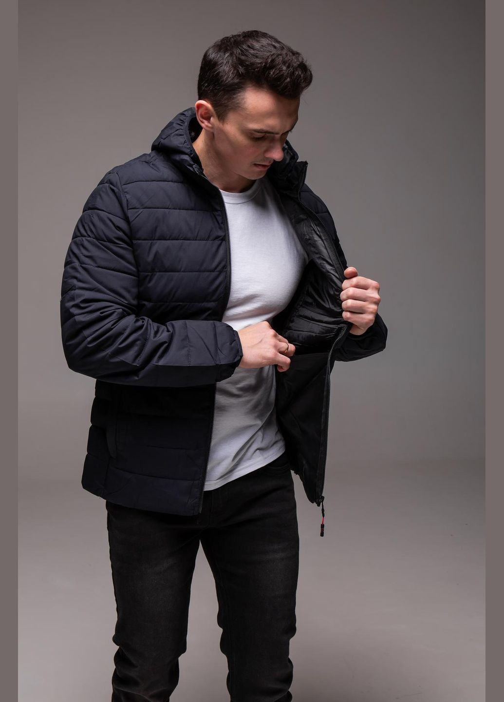 Темно-синяя демисезонная куртка стебана из капюшоно осень/весна No Brand