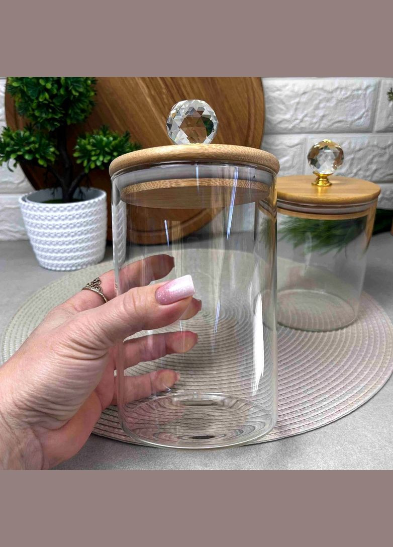 Прозора скляна банка з алмазною ручкою 950мл Crystal Hell (303211191)