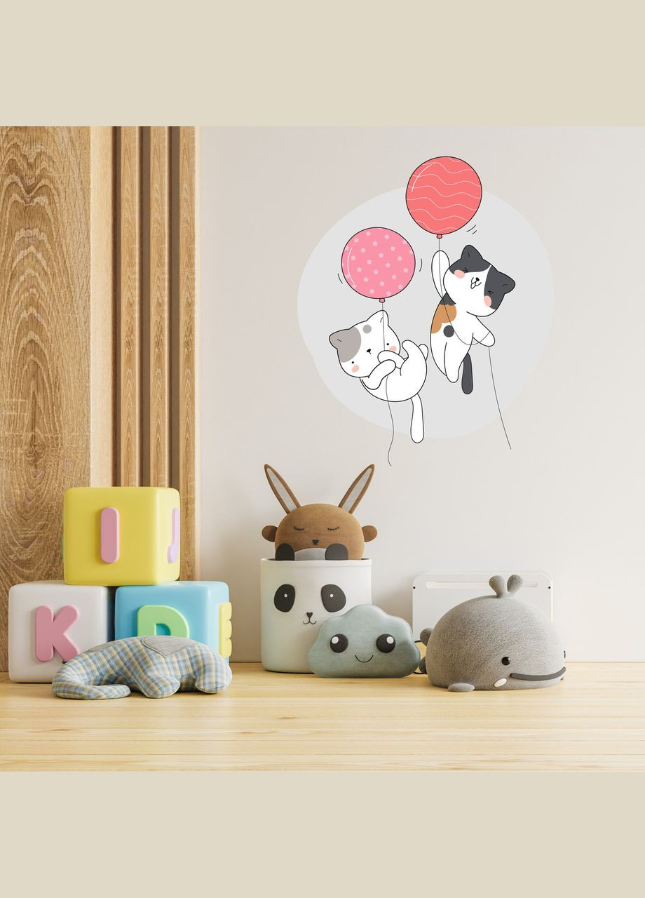 Виниловая интерьерная на стену и обои в детскую комнату "Котята на воздушных шариках" Кавун наклейка (316190209)