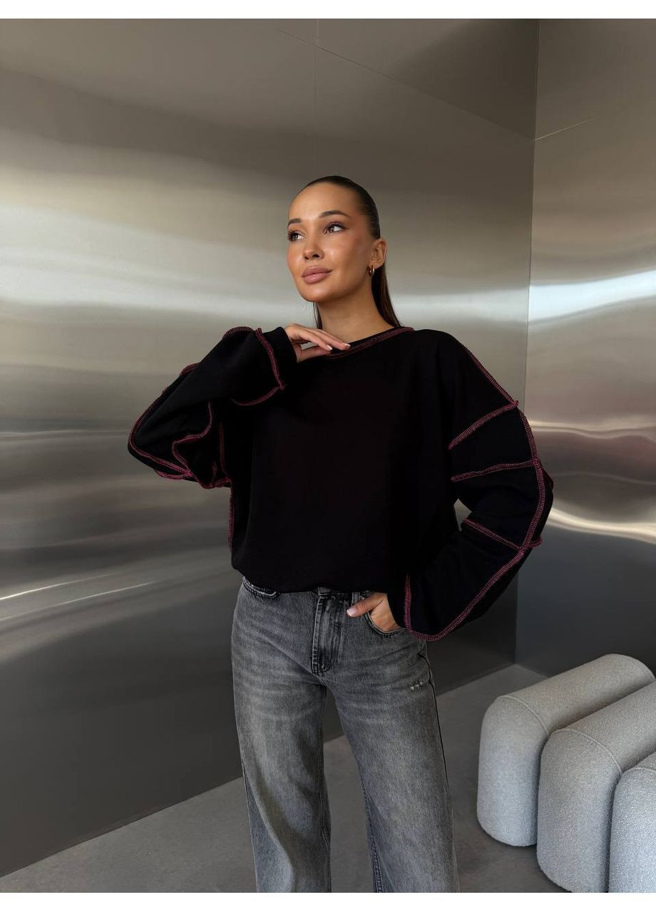 Чорний світшот з контрастними швами Luna (362256789)