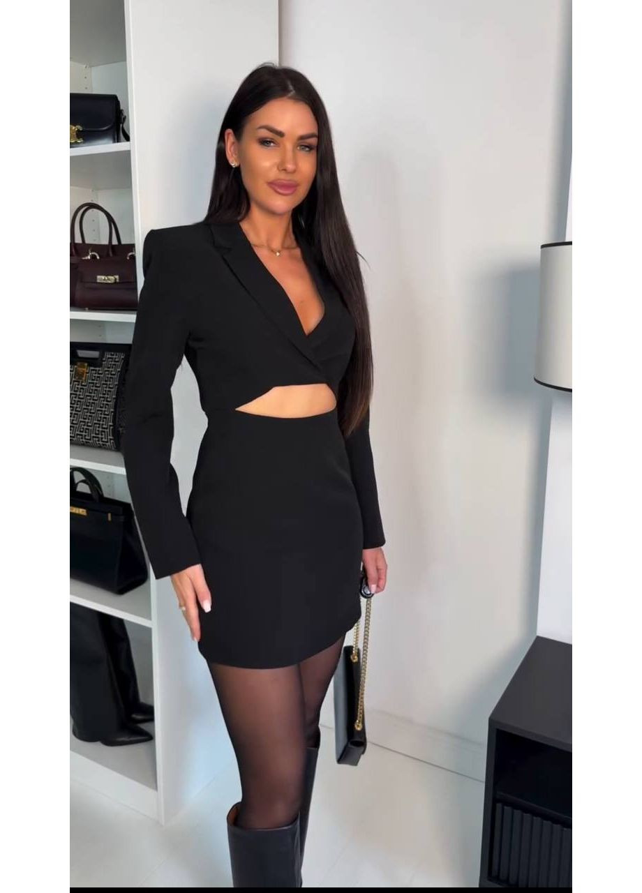 Черное повседневный платье-пиджак с вырезом на талии Україна