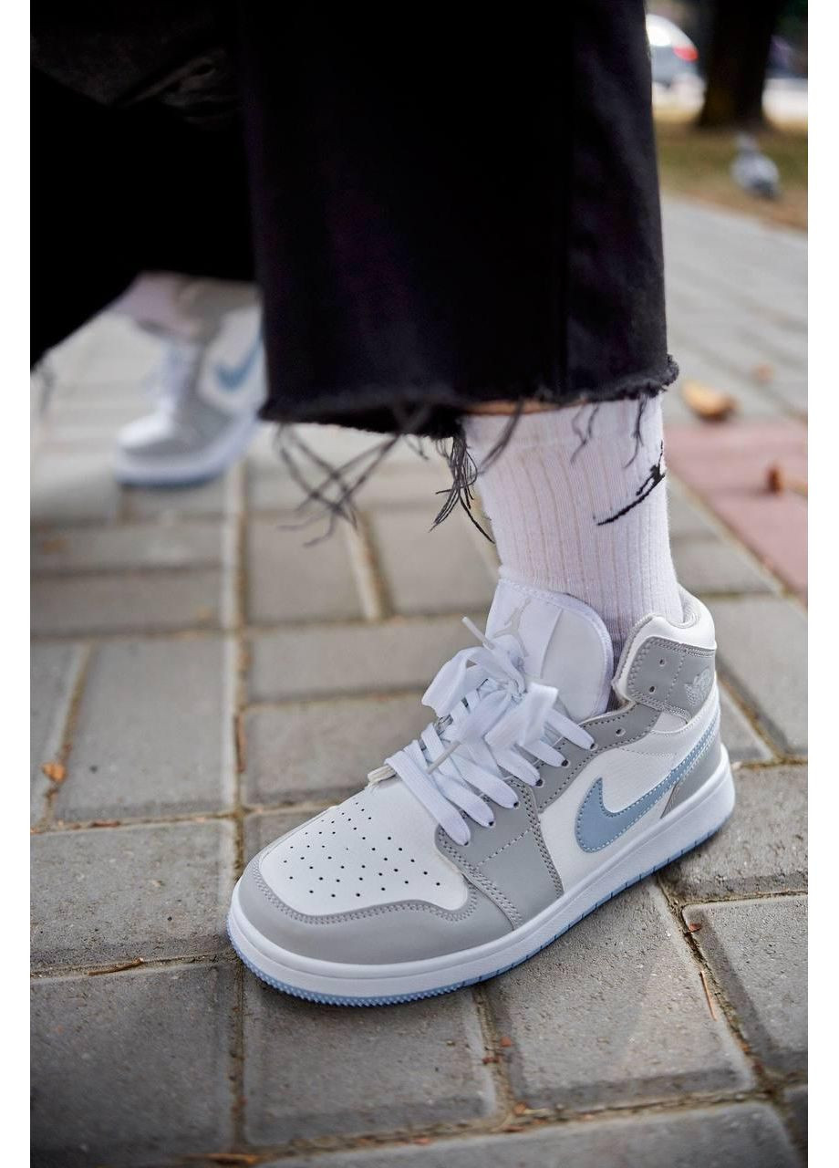 КРОССОВКИ ЖЕНСКИЕ NIKE AIR JORDAN 1 RETRO HIGH GREY BLUE НАЙК АИР ДЖОРДАН No Brand серые демисезоны (367171785)