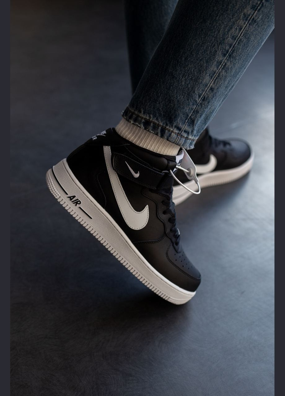 Черные зимние кроссовки зимние мужские nike air force 1 winter high black white fleece| найк аир форс 1 высокие черные белые с флисом No Brand