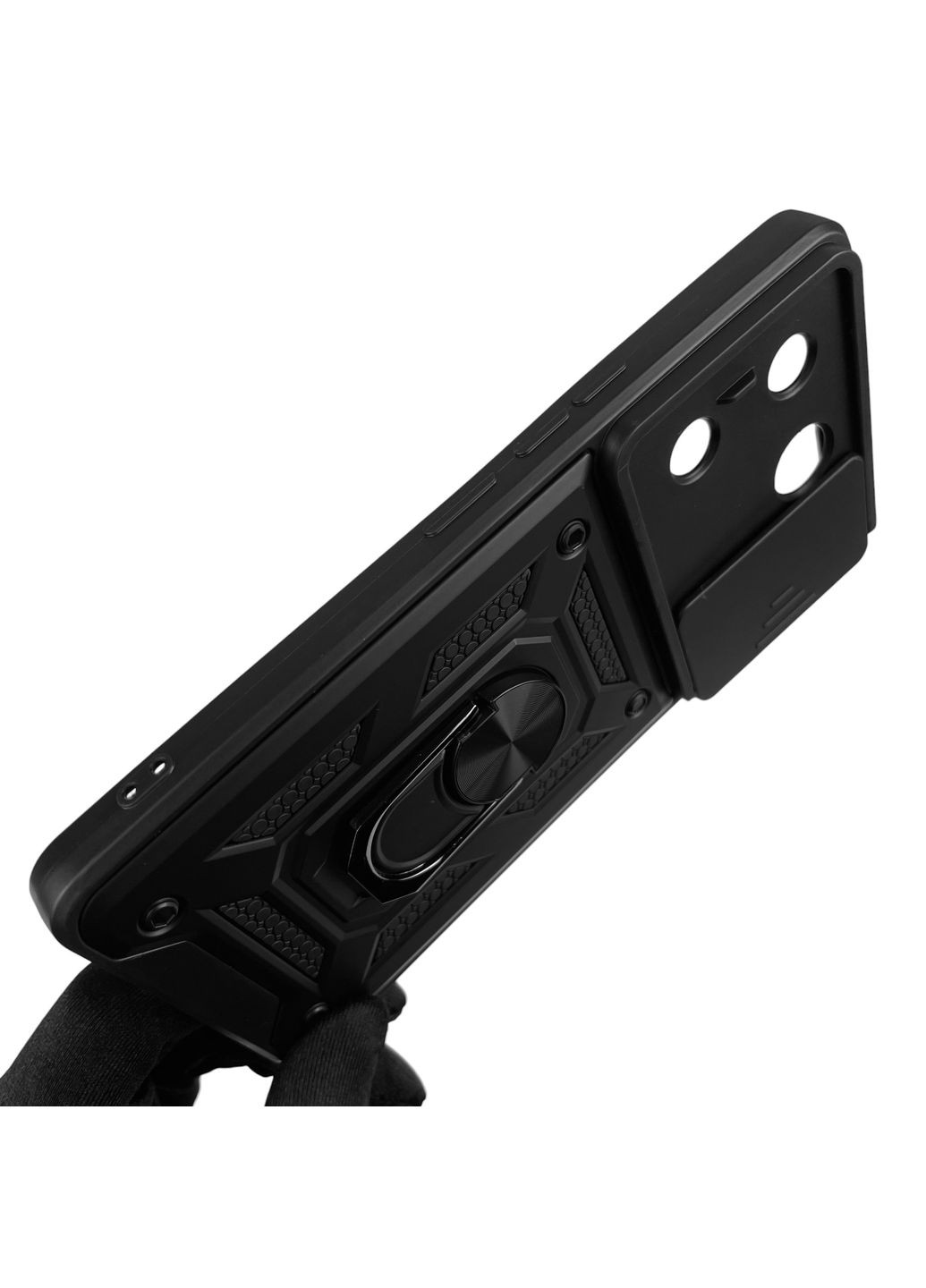 Чехол для Camon 20 Pro (CK7n) бронированный с кольцом со шторкой на камеру на техно камон 20 про чёрный rg1 Tecno (366019120)