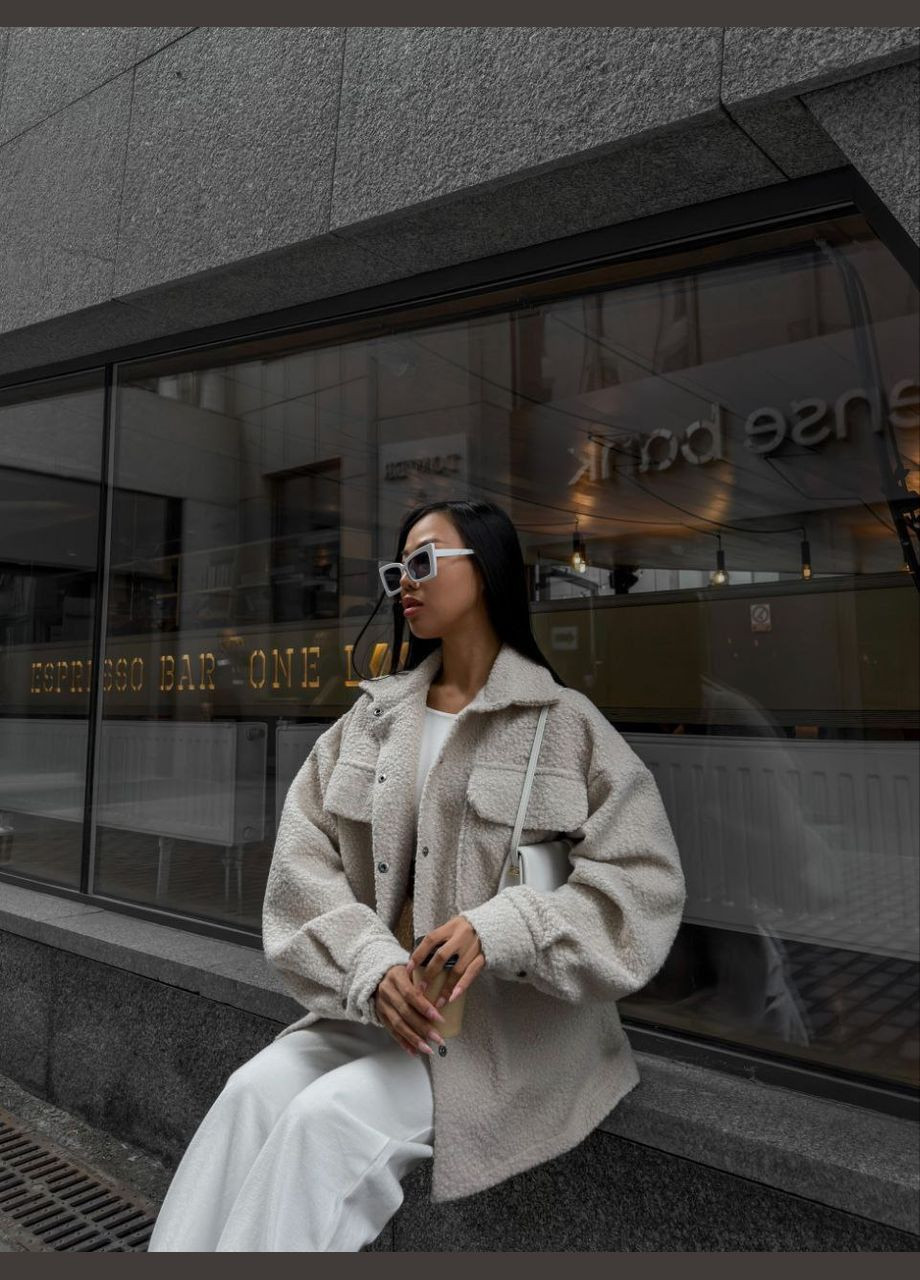 Бежевая повседневный, кэжуал, джинсовая рубашка однотонная No Brand с длинным рукавом