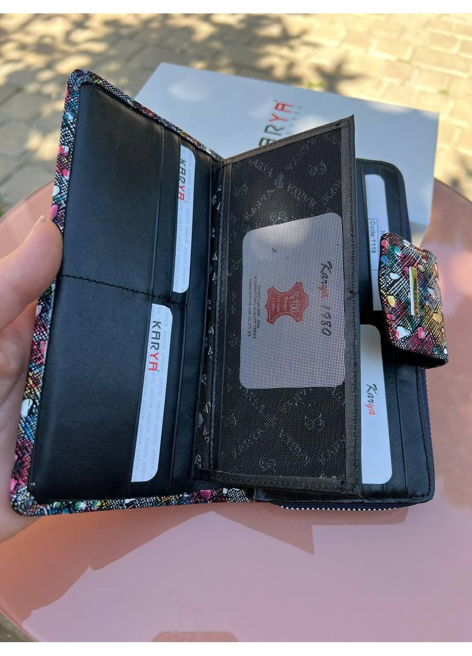 Женский кошелек Турция натуральная кожа три отделения для купюр на молнии картхолдер на магните цветной черный Karya (354338041)