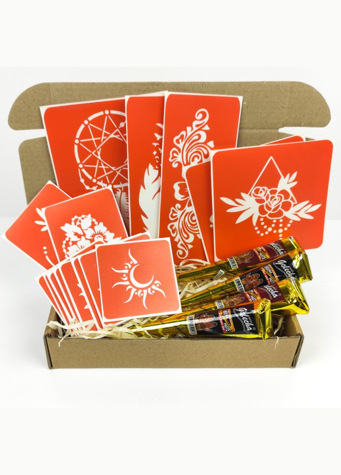 Набор хны с трафаретами для био-тату №6 henna-set-06 Fresh Tattoo (367963643)