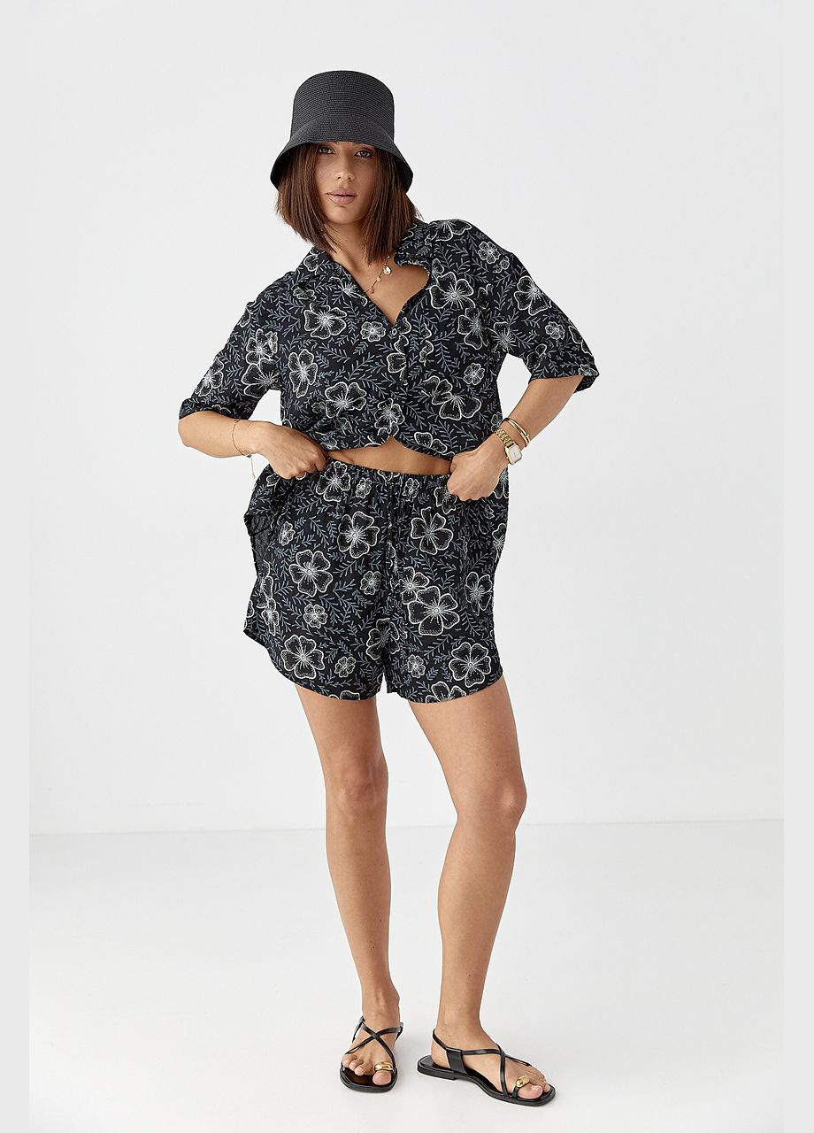 Летний цветочный костюм с шортами и рубашкой Lurex (336678785)
