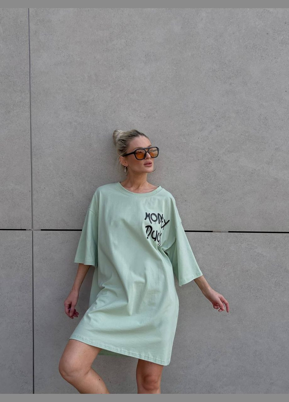 Фисташковое повседневный женское платье-футболка рубашка Україна мультикам