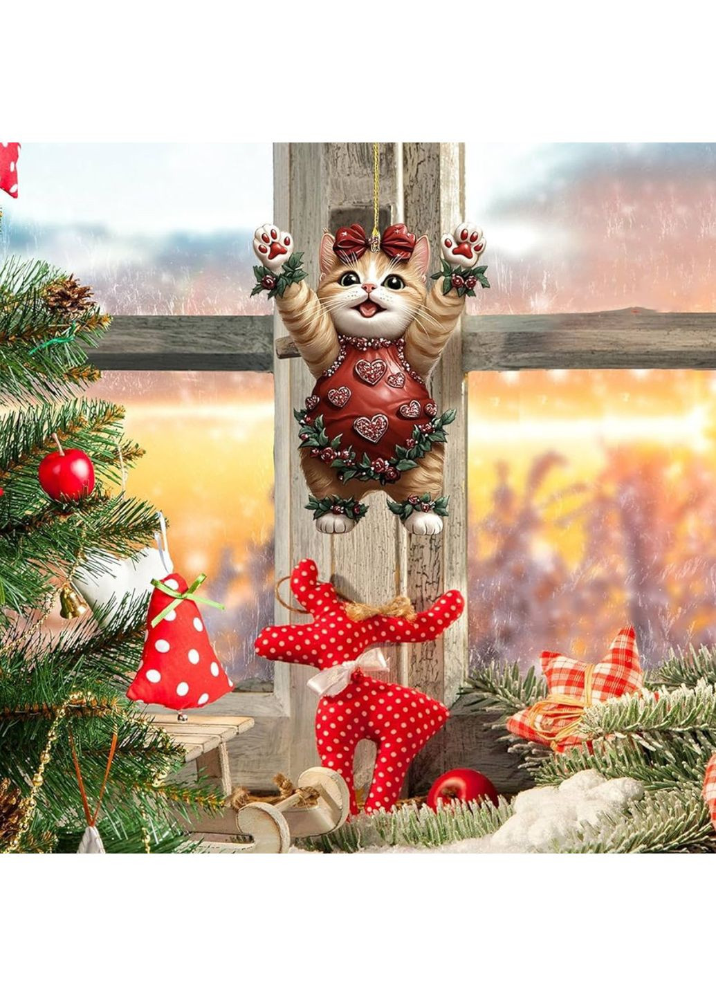 Мила акрилова ялинкова прикраса «Різдвяний Кіт Амурчик» — витончена прикраса окраса вашої ялинки, дому, офісу, 2D (плоска) No Brand (370625883)