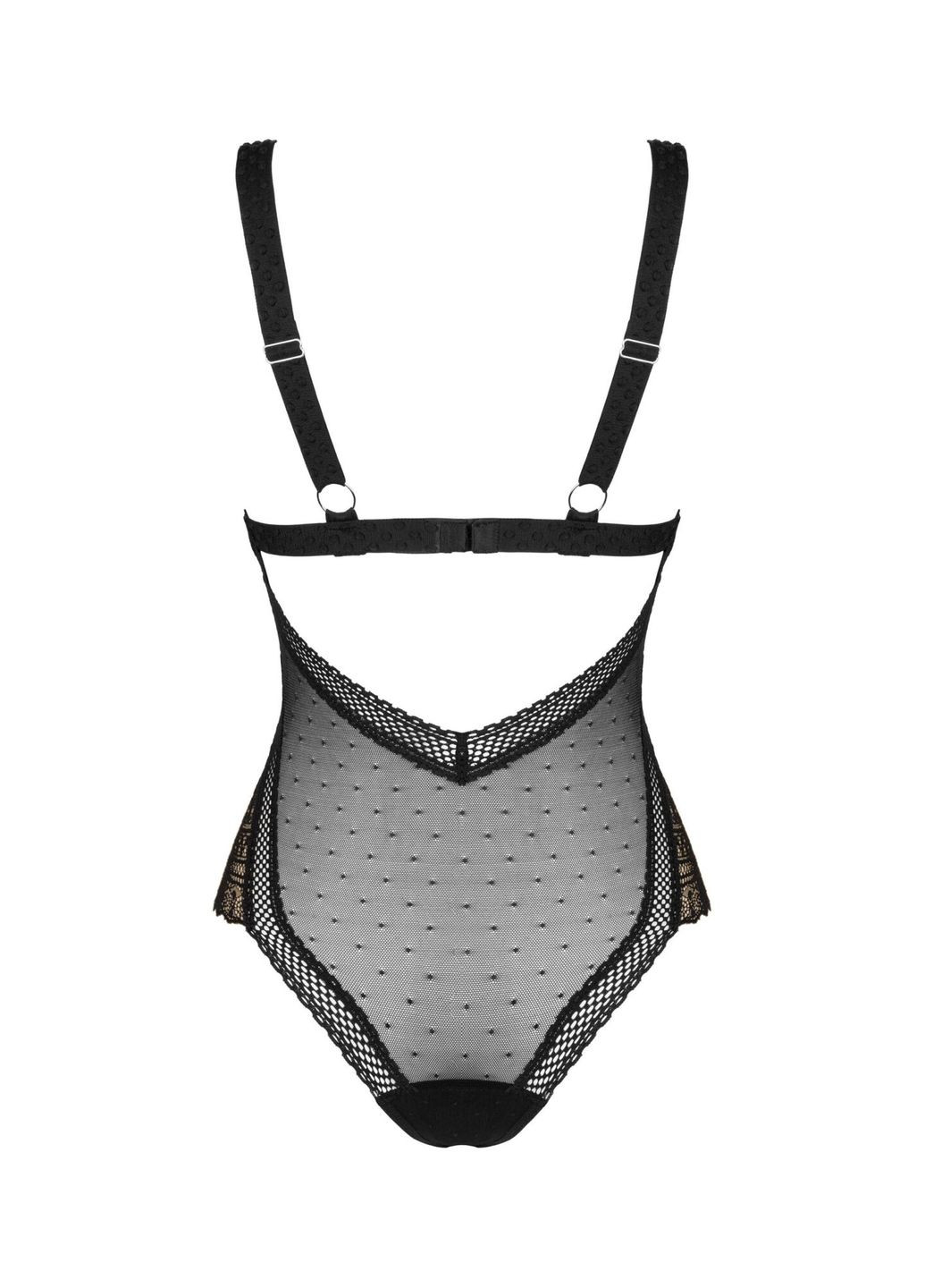Мереживне боді з декольте Estiqua teddy, чорне, широкі лямки, M/ Obsessive (371390674)