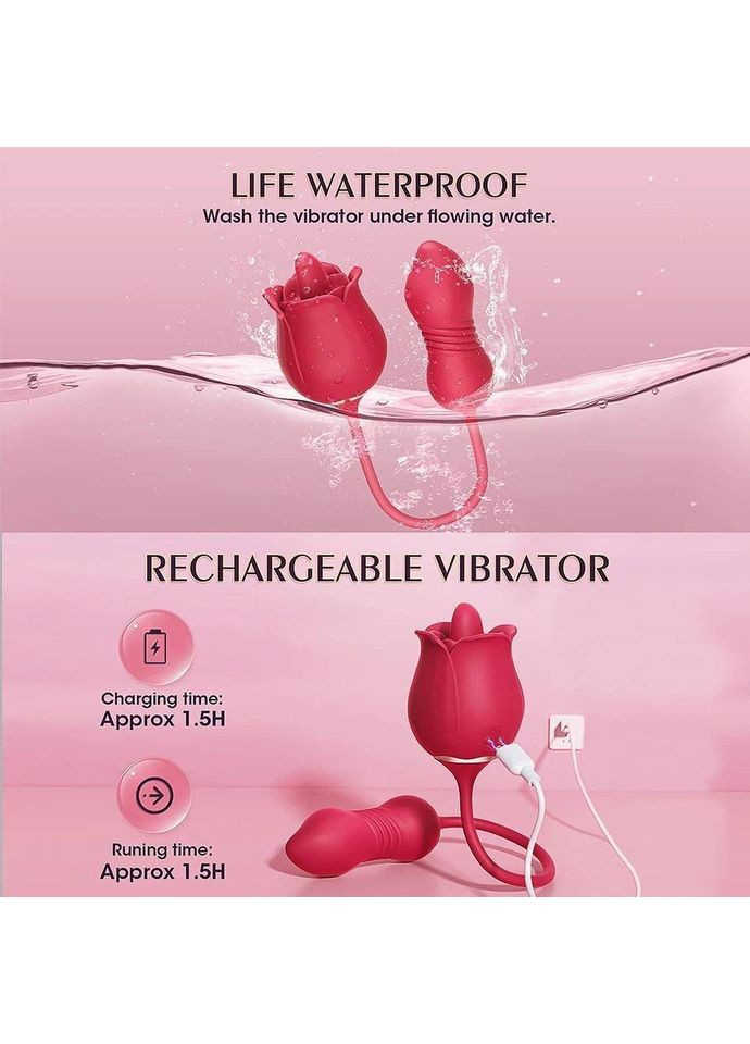 ХІТ 2024 ВІБРАТОР Подвійний з язичком,та ротацією фалоса Троянда Valery No Brand (301909399)