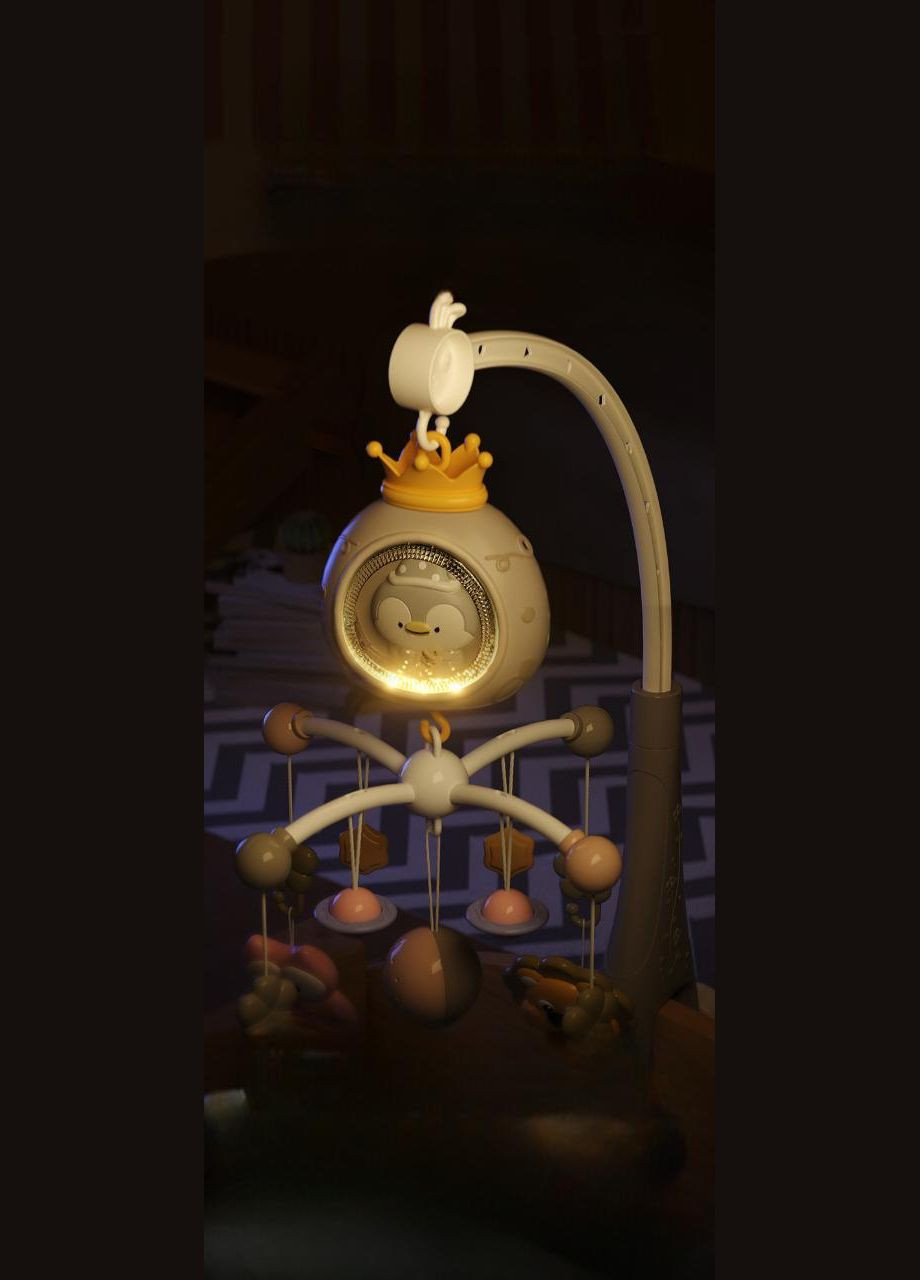 Музичний мобіль 3 в 1 з нічником, проектором і пультом управління арт 7232 Бежевий No Brand (322583301)