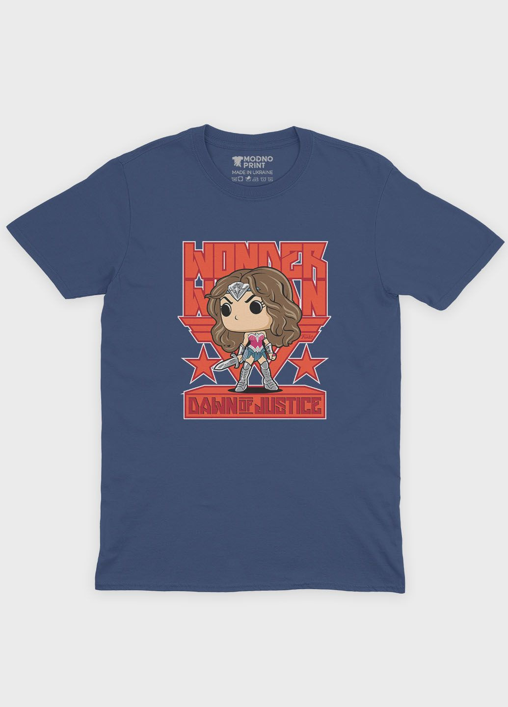 Темно-синя демісезонна футболка для хлопчика з принтом супергероя - диво-жінка (ts001-1-nav-006-006-002-b) Modno