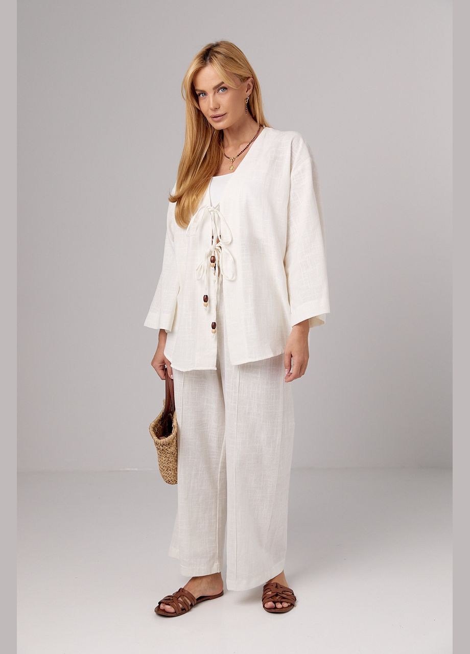Льняний костюм із прямими штанами та сорочкою на зав'язках Lurex (296471266)