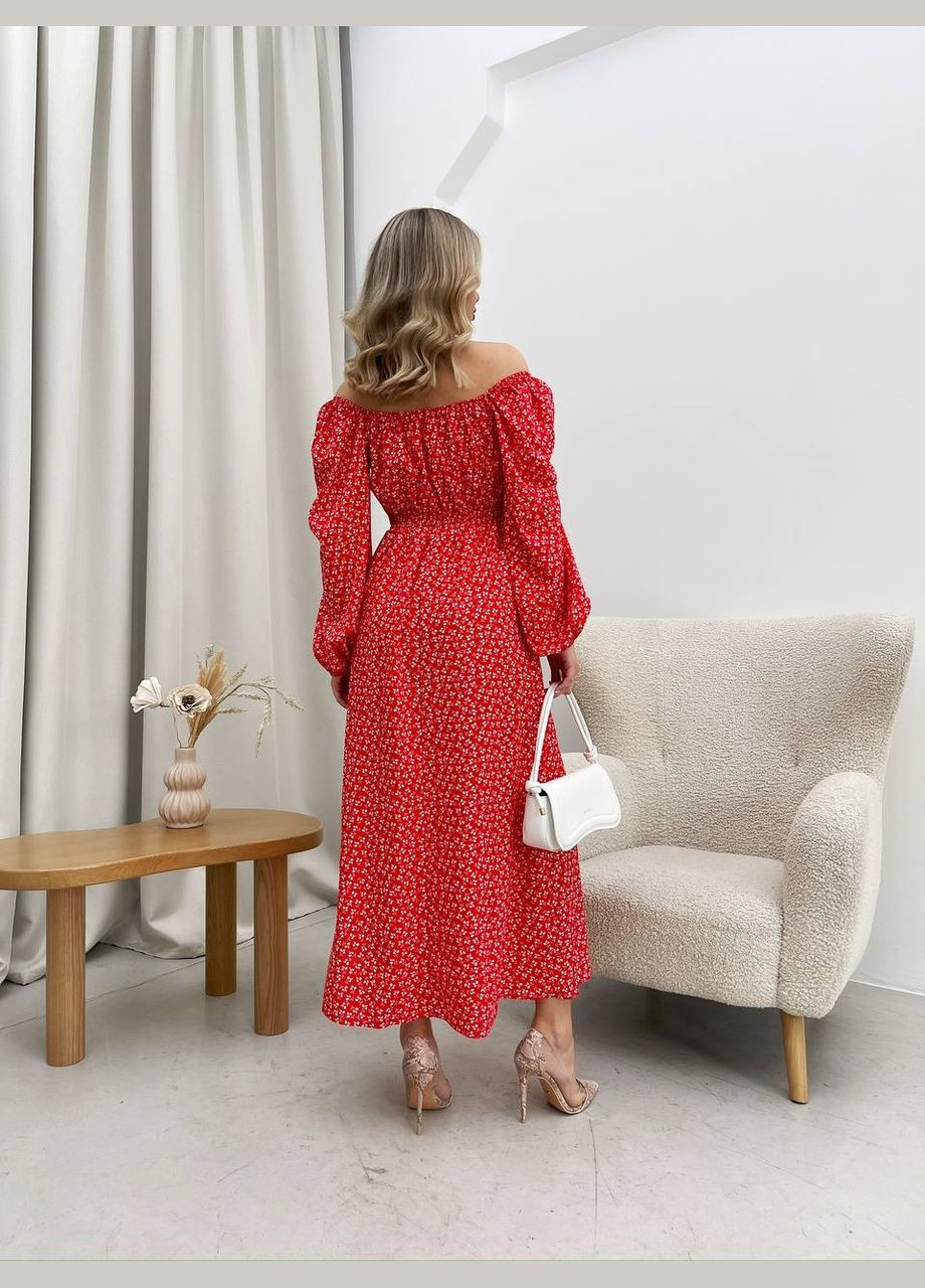 Красное повседневный женское платье в цветочек софт принт No Brand с цветочным принтом