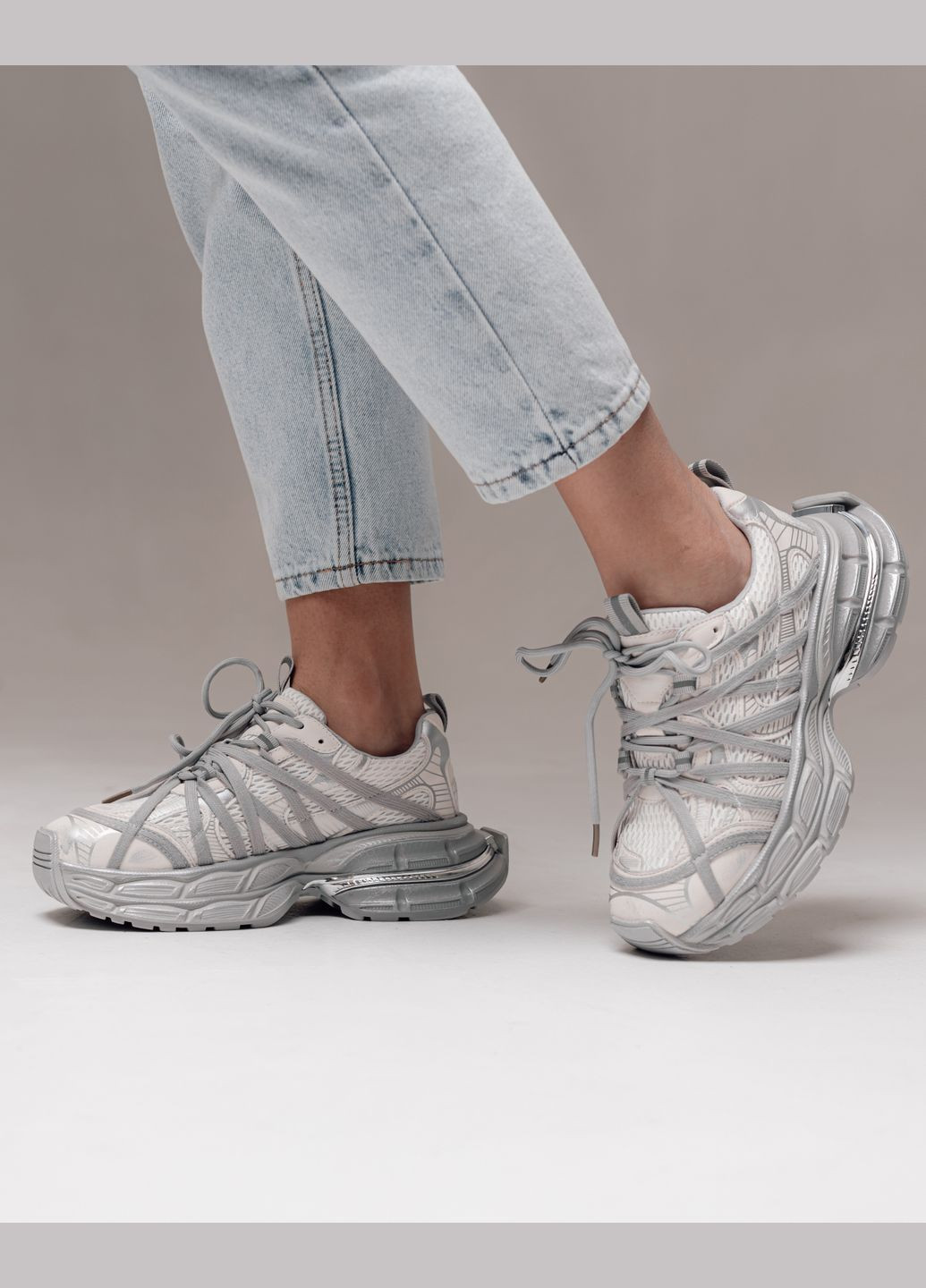 Кроссовки на платформе кожа текстиль ALLSY светло-серые лето (324019704)