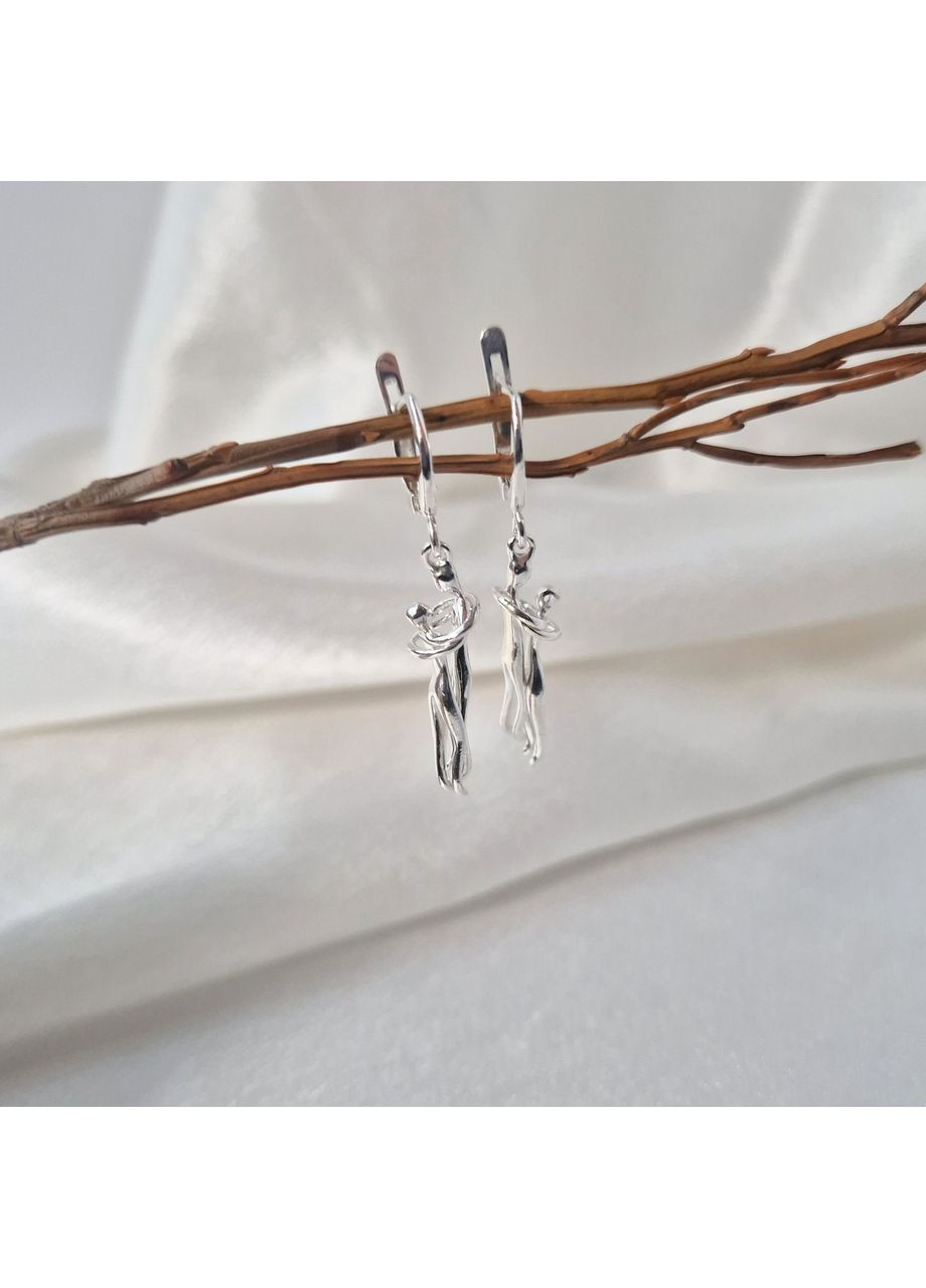 Срібні сережки без каменів Закохана пара Тет а Тет срібло 925 проби 2518с 5.24г Nobrand (370438593)