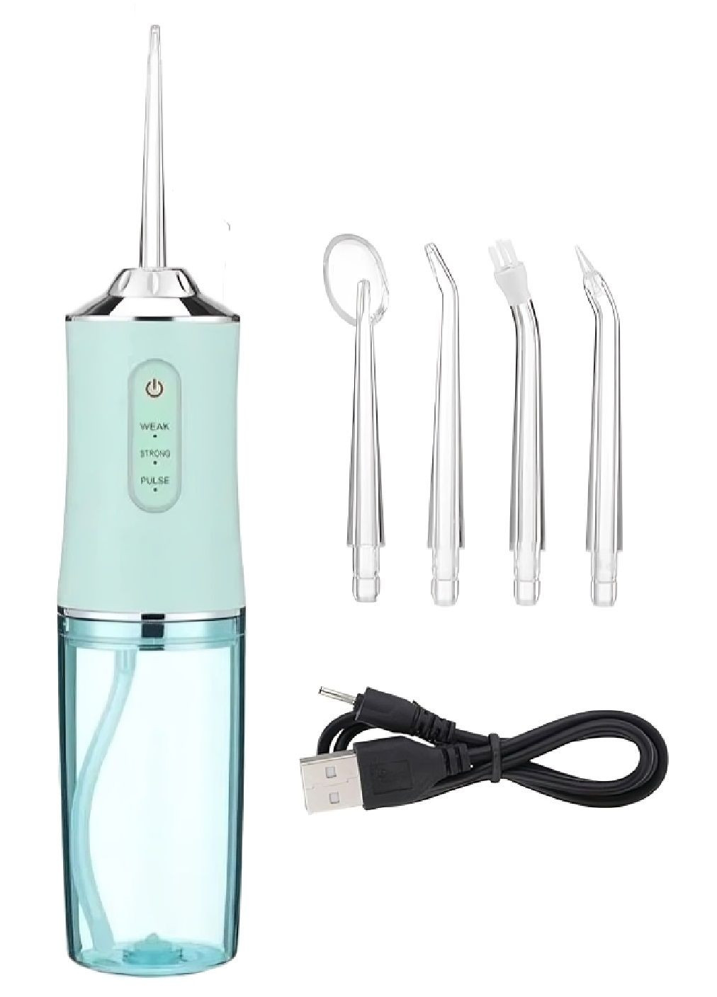 Іригатор з індикатором заряду насадками 4 штуки для видалення бактерій в порожнині рота 230 мл 1400mAh (480048-Prob) Блакитний Unbranded (328799869)