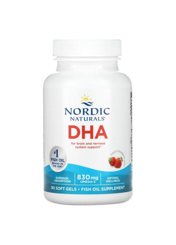 Рыбий жир экстра (клубника), DHA,, 415 мг, 90 капсул Nordic Naturals (362373080)