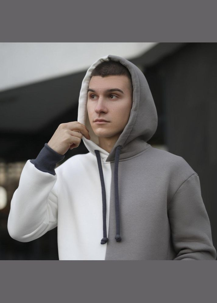 Зимове чоловіче худі на флісі сіре No Brand (345647930)