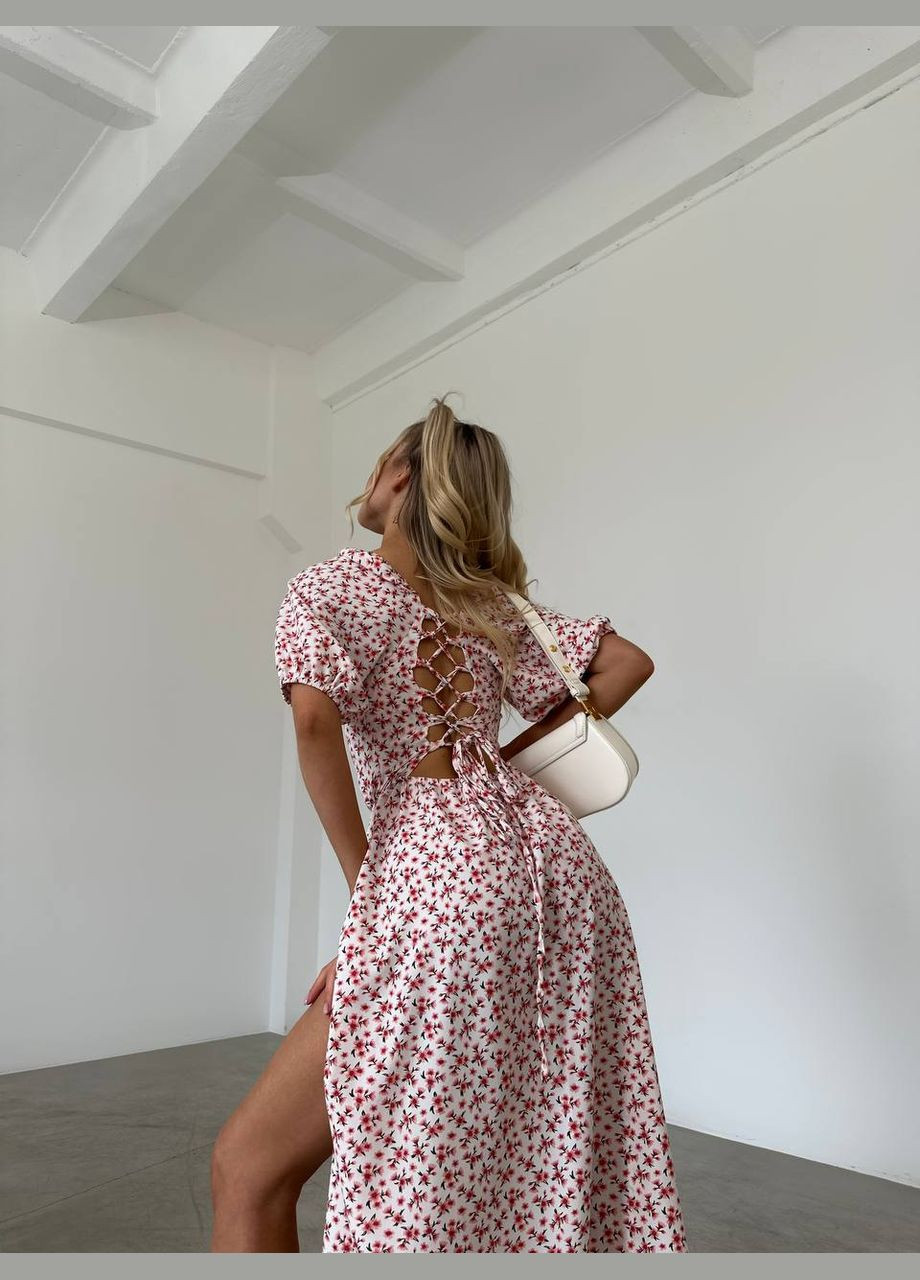 Белое легкое белое платье в цветочном принте, нежное платье с завязками на спине, идеально подчеркивающее фигуры. No Brand