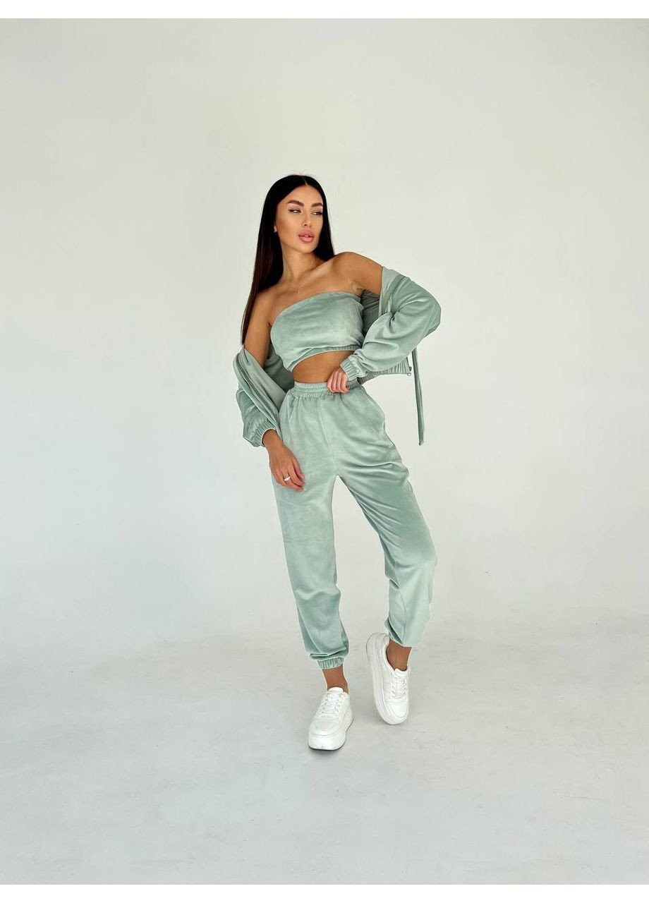 Женский велюровый костюм-тройка No Brand Г1469-1085 (356568378)