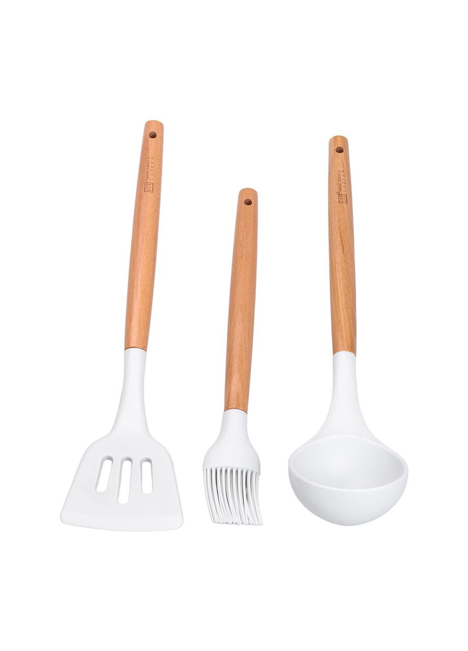 Набор посуды алюминий с толстым дном MGC с лопаткой, половником и щеткой белый Jooki (358706734)