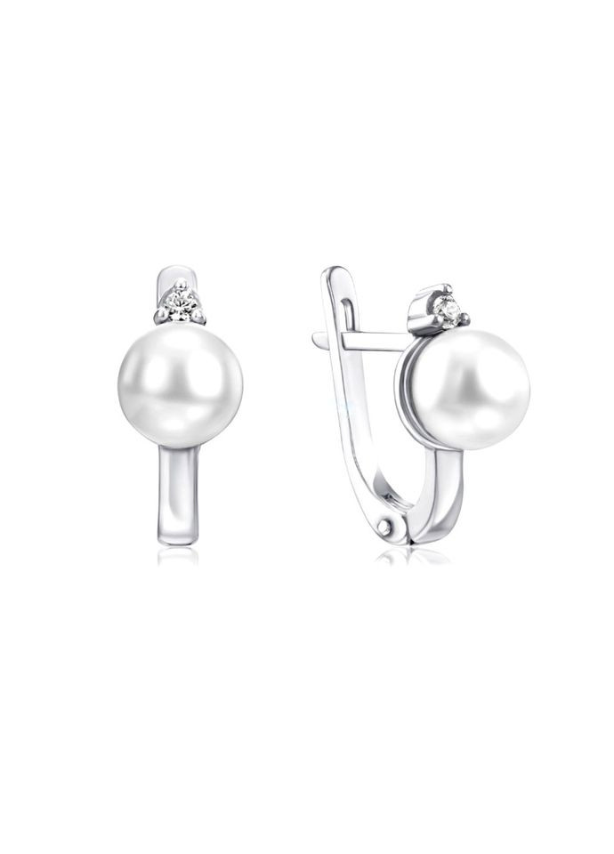 Срібні сережки із Білою Перлиною срібло 925 проби Родоване 82159б 2.51г Nobrand (370438613)