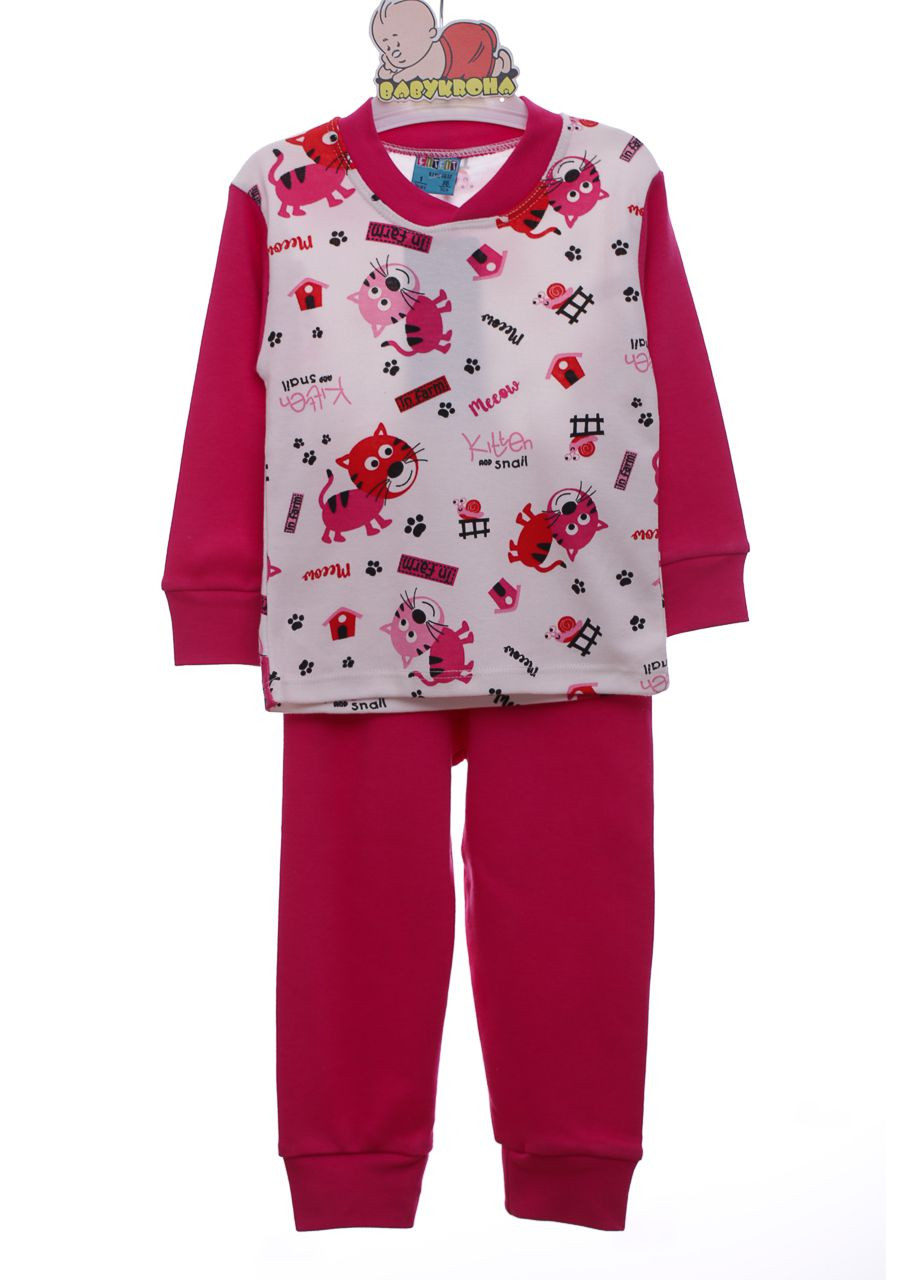 Розовая всесезон пижама для девочки трикотажная с котятами малиновая cit cit kids см (44775) BABYKROHA