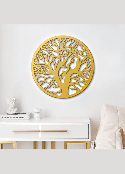 Панно 3D декоративне з об'ємом 15 мм для стін, Дерево у колі золоте Декоинт (278289822)