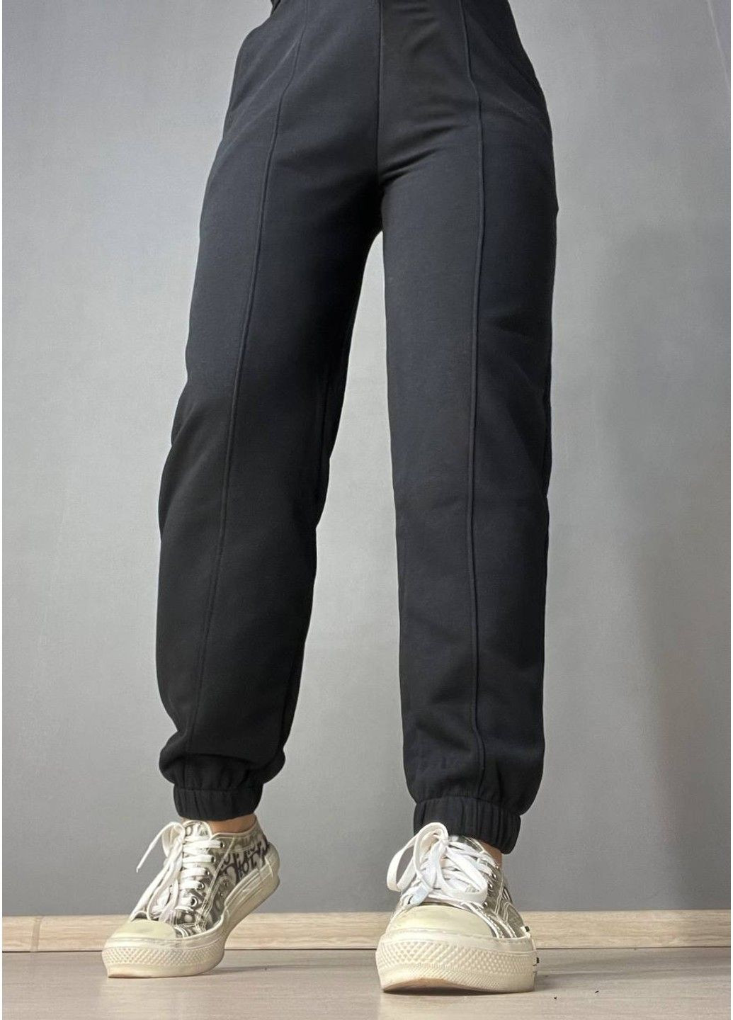 Штани жіночі 7631 спортивні джоггери трикотажні зі швом стрілкою попереду чорні JOGGY (316215663)