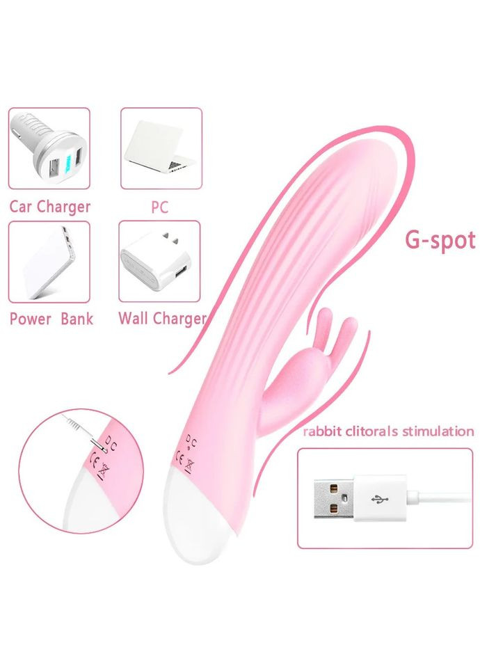 Подвійний вібратор для жінок кролик вагінальний для клітора вібромасажер рожевий No Brand (339092302)