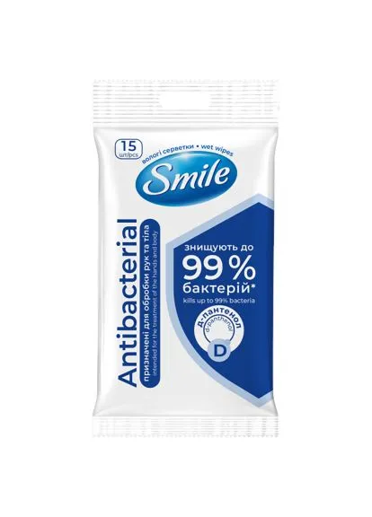 Влажные салфетки Antibacterial с Д-пантенолом 15 шт. (4820048481953)ZEVS Smile Antibacterial с Д-пантенолом 15 шт. (389510161)