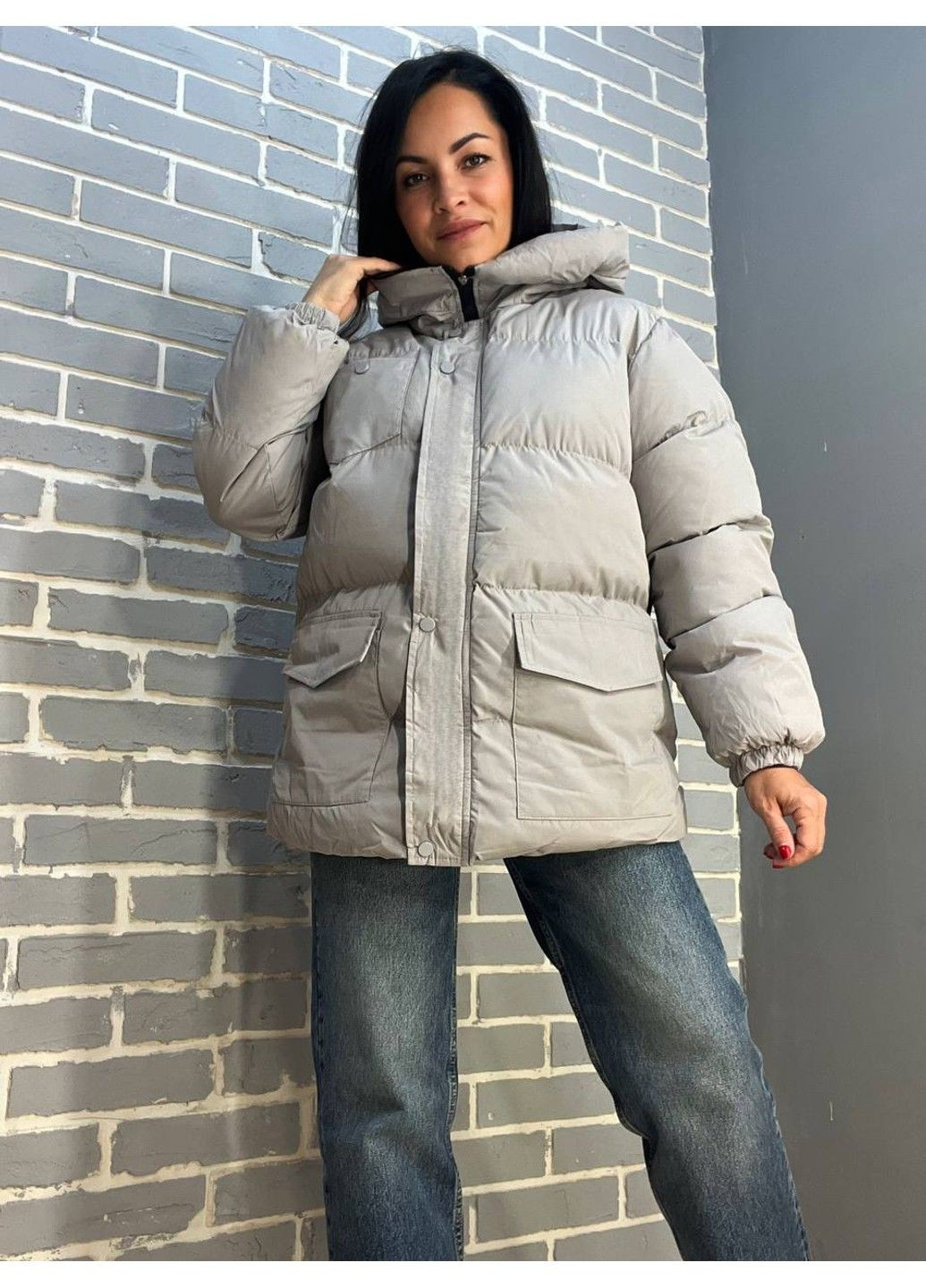Серая демисезонная куртка женская 6093 парка пуффер с поясом удлиненная с капюшоном оверсайз RUIXI