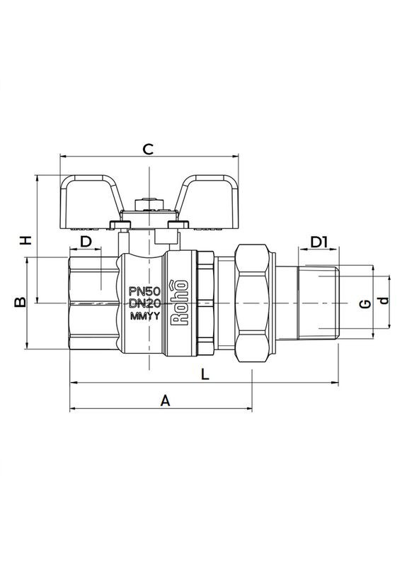 Кран з американкою R105-100B - 1" прямий (RO0112) Roho (315506447)