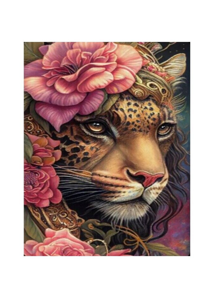Алмазна мозаїка "Леопард у яскравих квітах" JSFH85885 без підрамника Strateg (366976856)