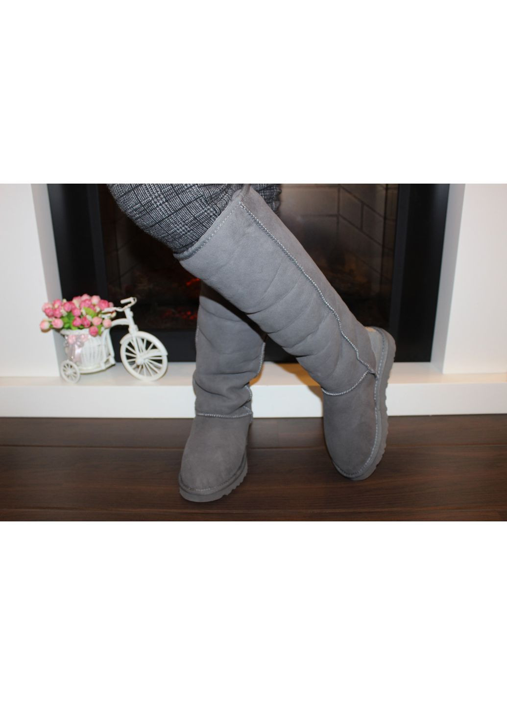 сірі натуральна замша No Brand Уггі жіночі зимові (362675841)