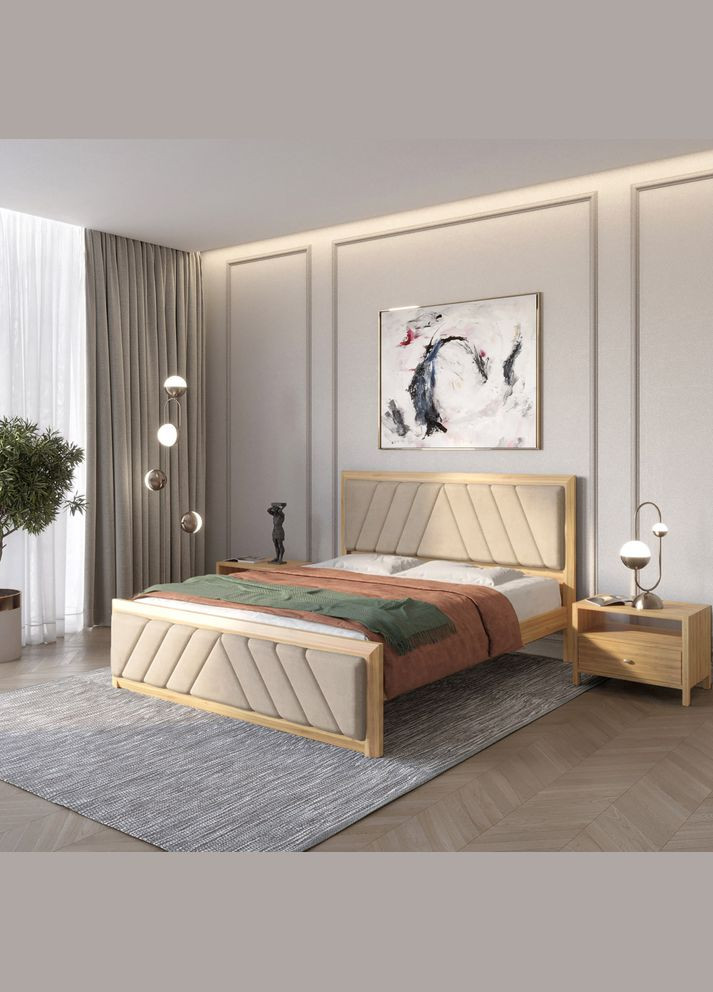 Односпальне дерев'яне ліжко Барселона Б2 /Аляска 23 (Бежевий) 80х190 см (MBG-12420) Mebigrand (366085495)