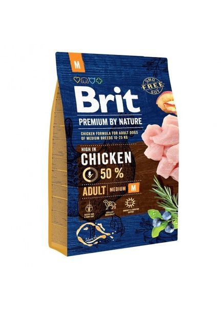 Сухой корм Premium Adult M 3 kg (для взрослых собак средних пород) Brit (292259670)