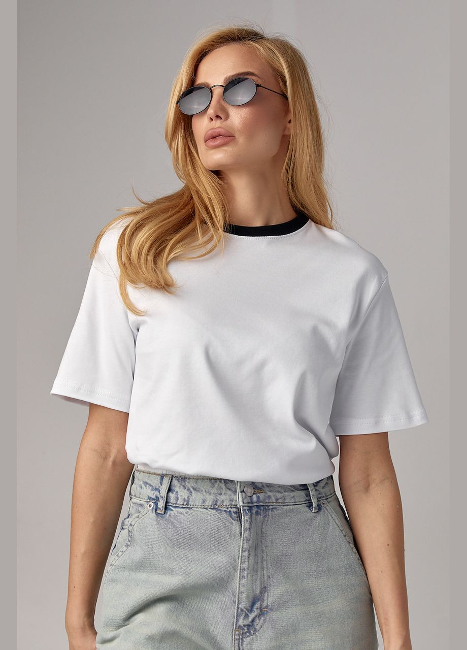 Трикотажная женская футболка с контрастной окантовкой - белый с красным Lurex - (293292967)