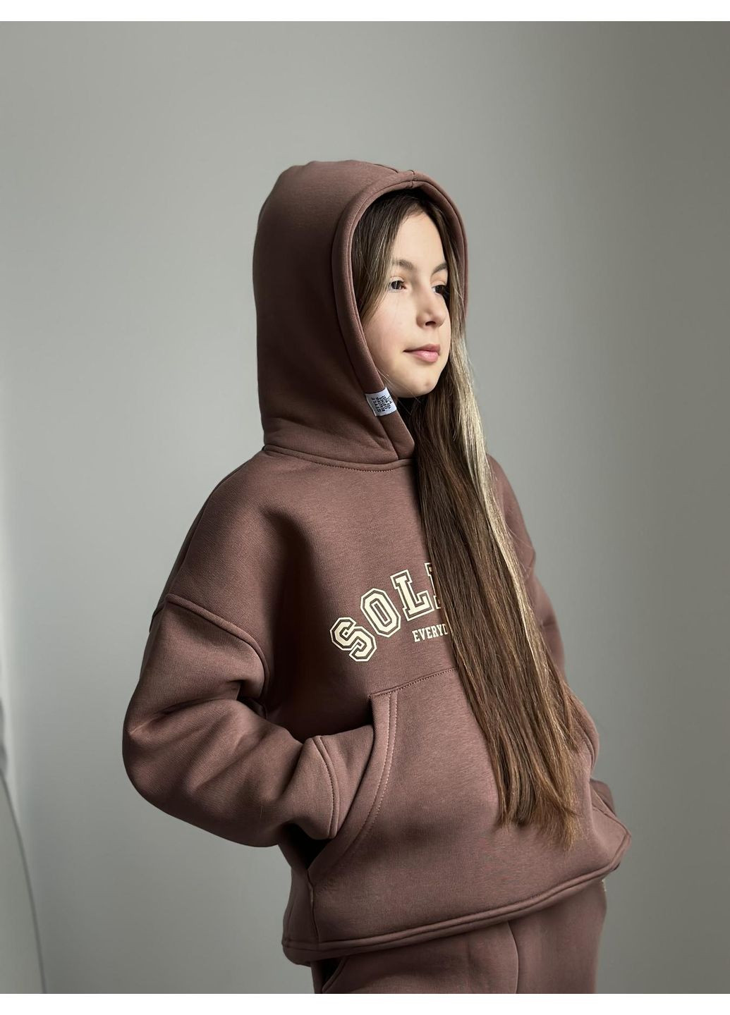 Коричневый зимний костюм (штаны, худи) подростковый на флисе брючный IRmAS оверсайз