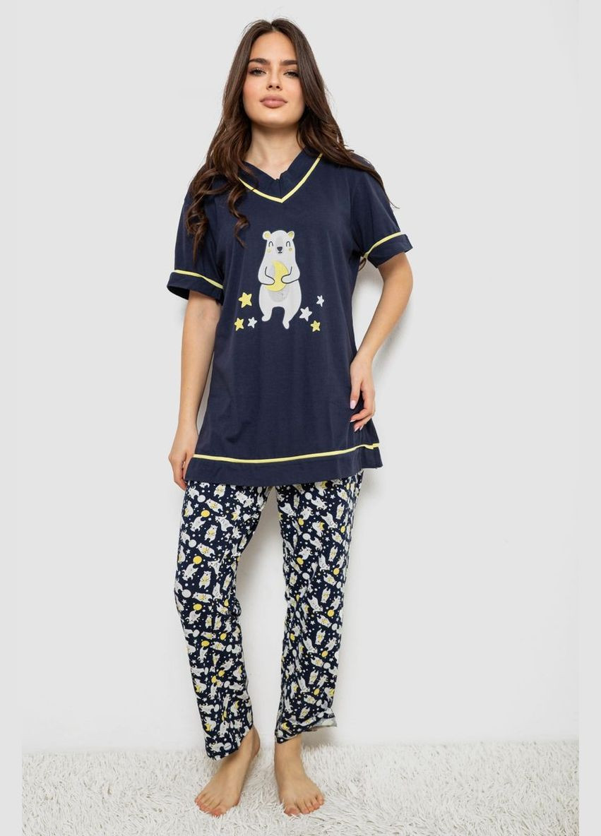 Синяя пижама женская с принтом, цвет синий, Isik
