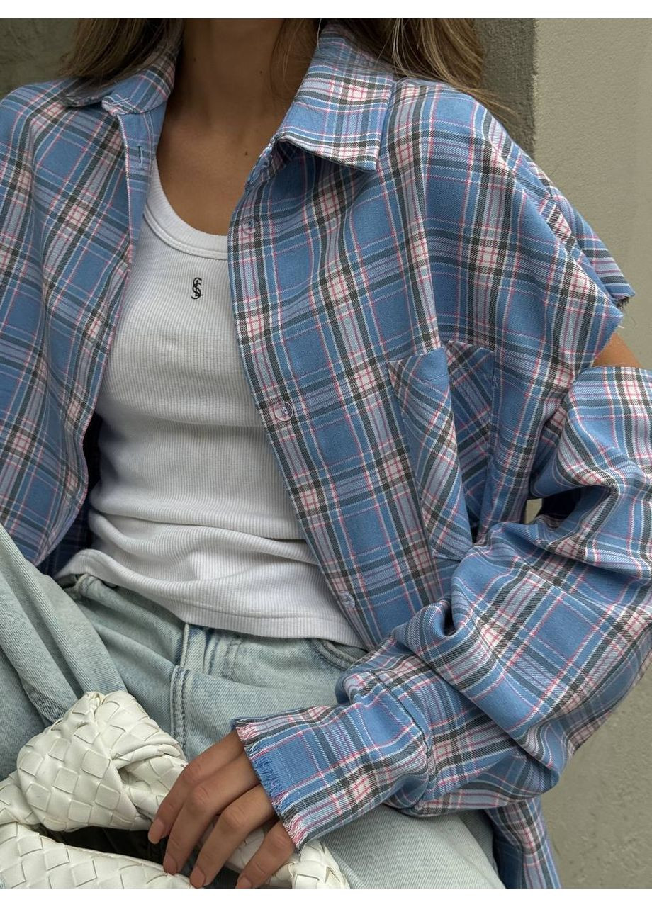 Голубой кэжуал рубашка в клетку Україна с длинным рукавом