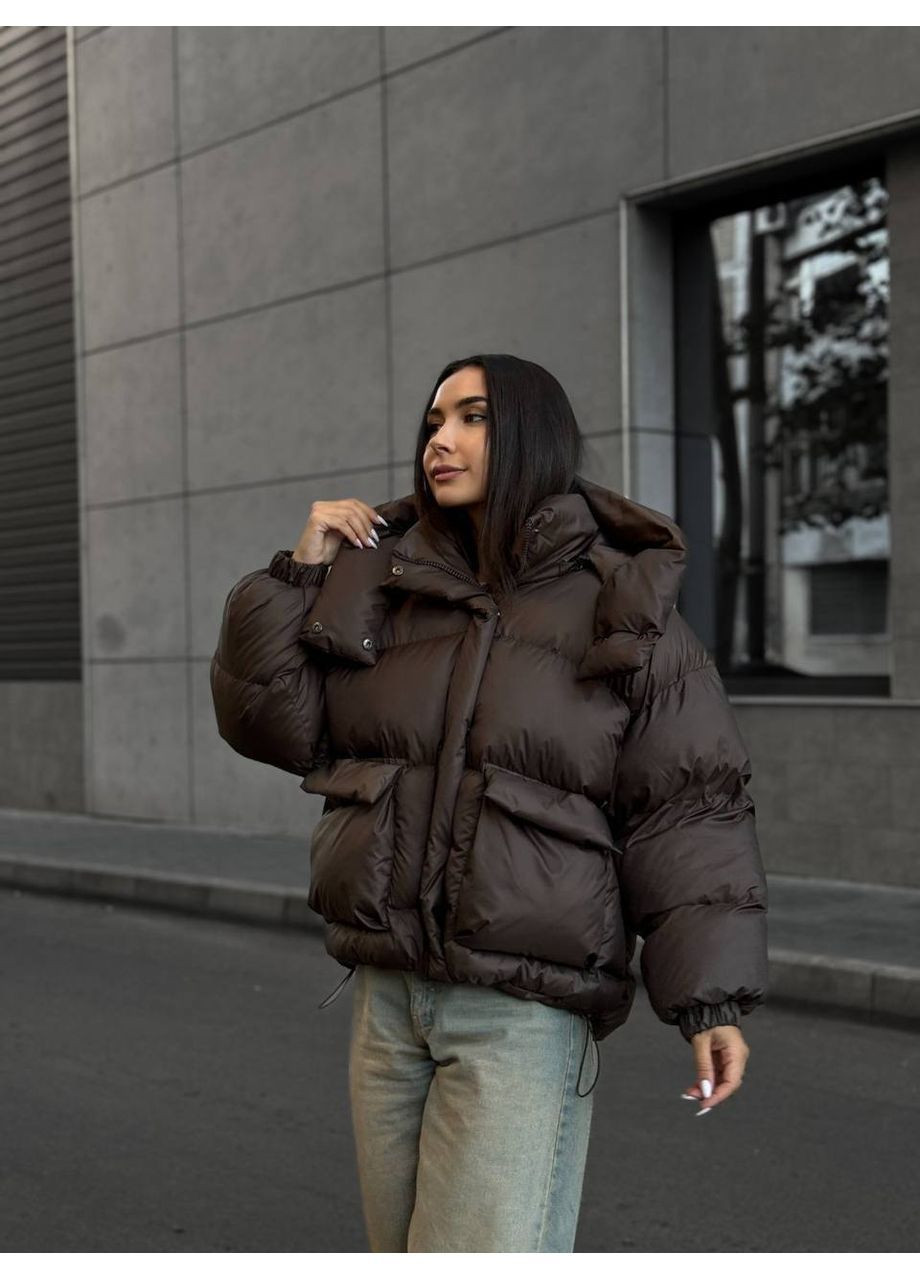Коричневая зимняя куртка женская Гермес