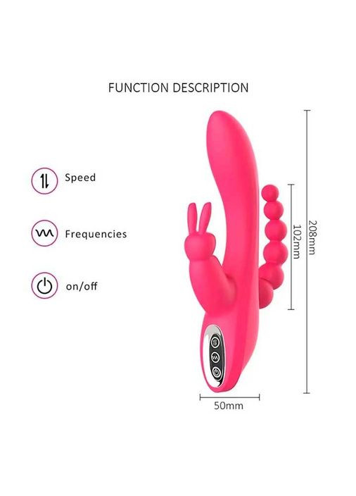 Вагінально-анальний вібратор Super Rebbit 3в1 із 12 режимів вібрації кольору фуксія. Вібратор кролик 3 в 1 China (360603844)